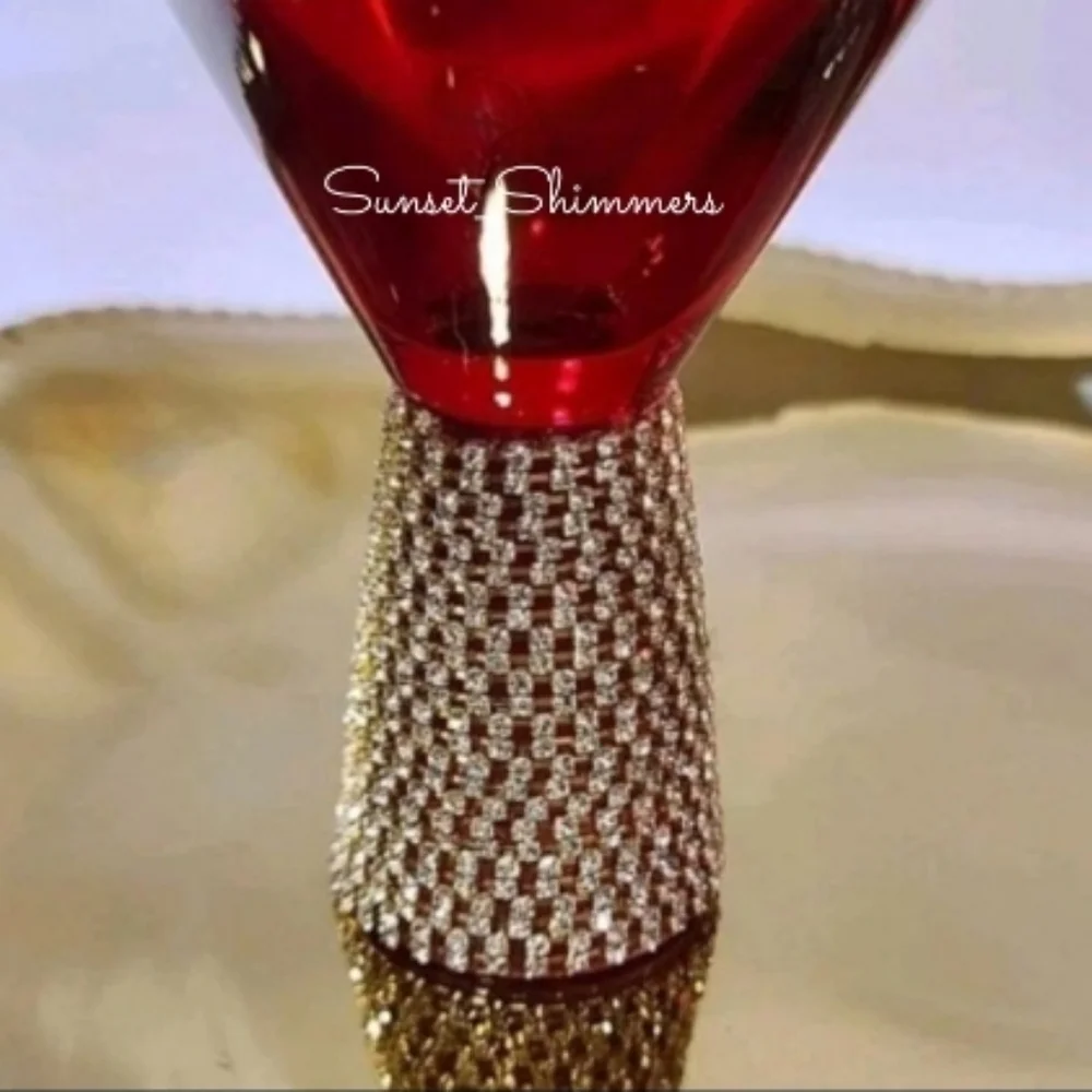 x2 New RED & GOLD Rhinestone Crystal Cocktail Bar MARTINI Glass Set Gorgeous